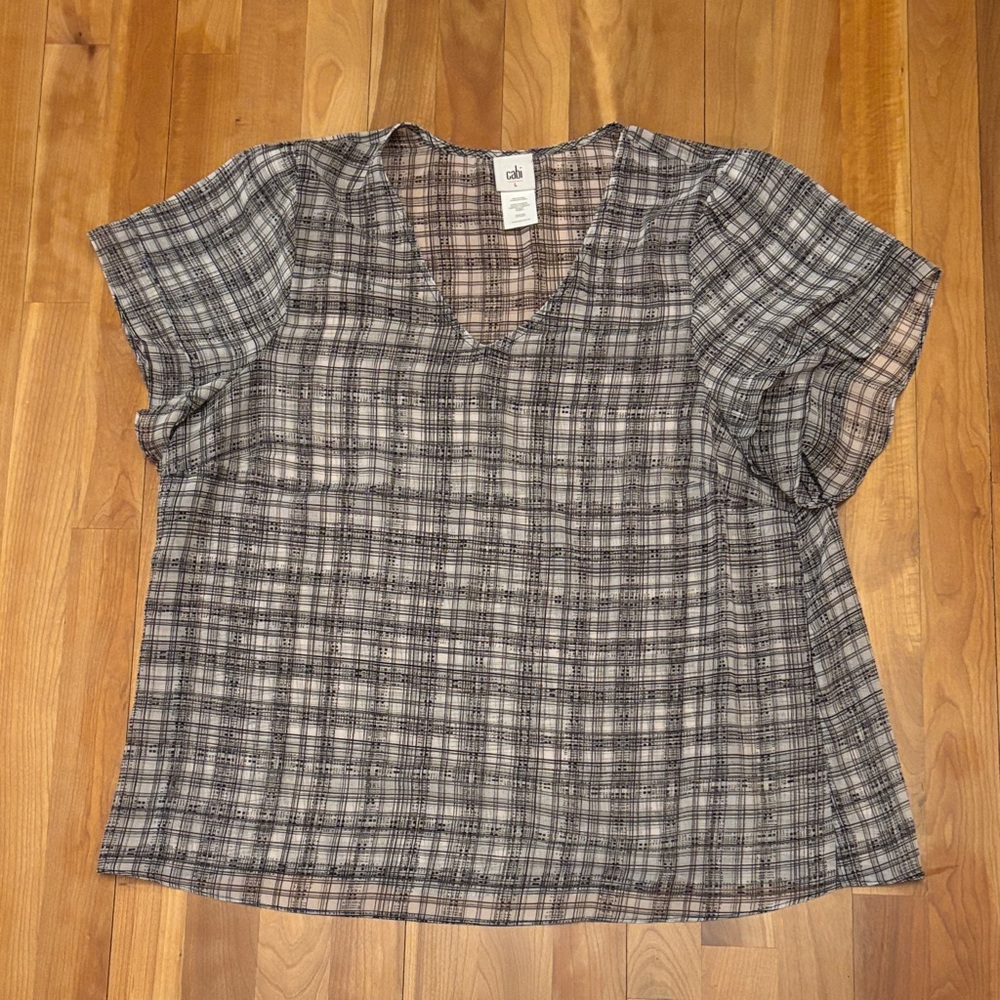 CAbi Black and White Checkered Blouse